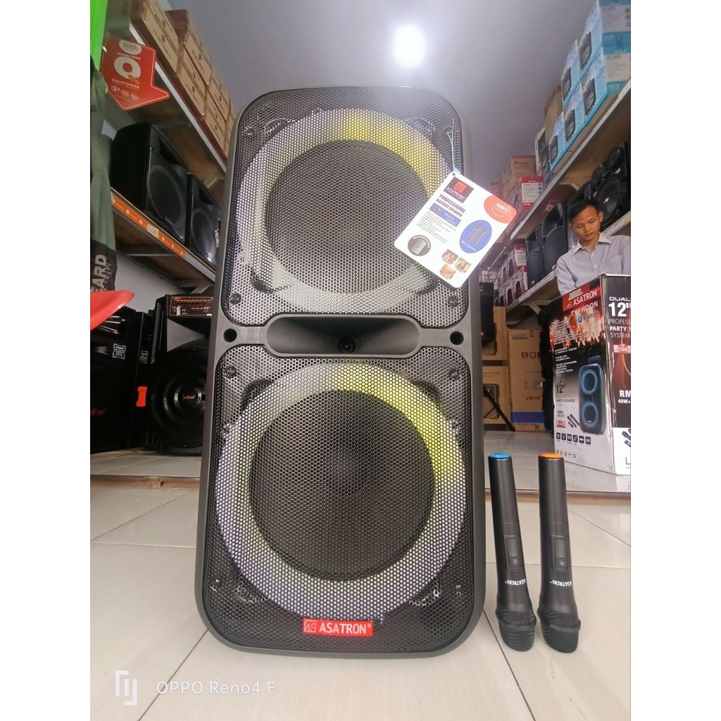 speaker bluetooth asatron typhoon 12" double woofer extra bass