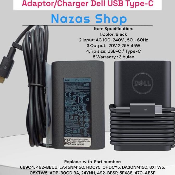 Adaptor Charger Dell Latitude 17 7778 2-in-1, Dell Latitude 3390 5285 5289 2-in-1, Dell Latitude 549