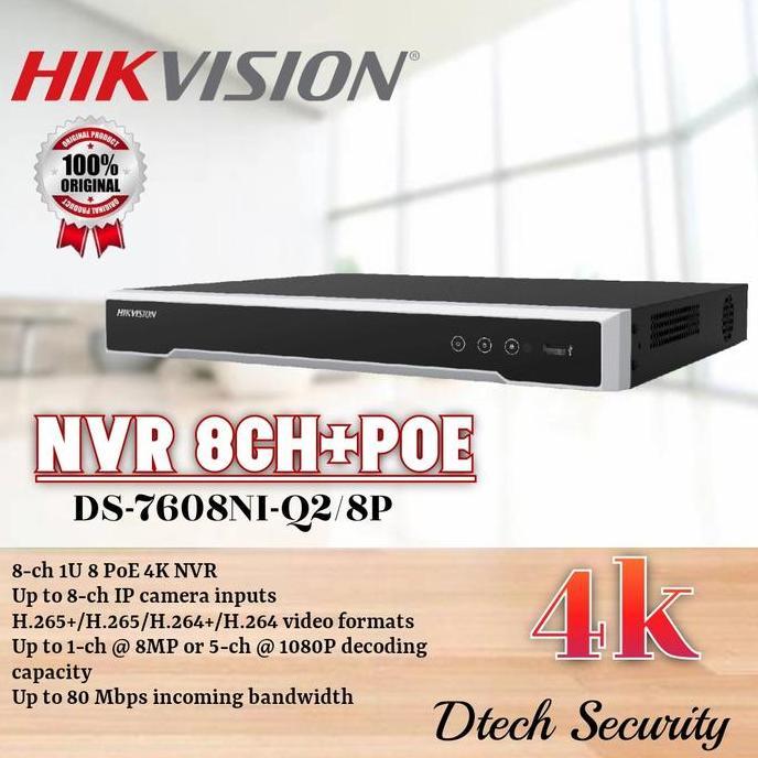 TERBARU - NVR 8CH Hikvision Poe Ds-7608NI-Q2/8P / NVR Poe Hikvision 4K