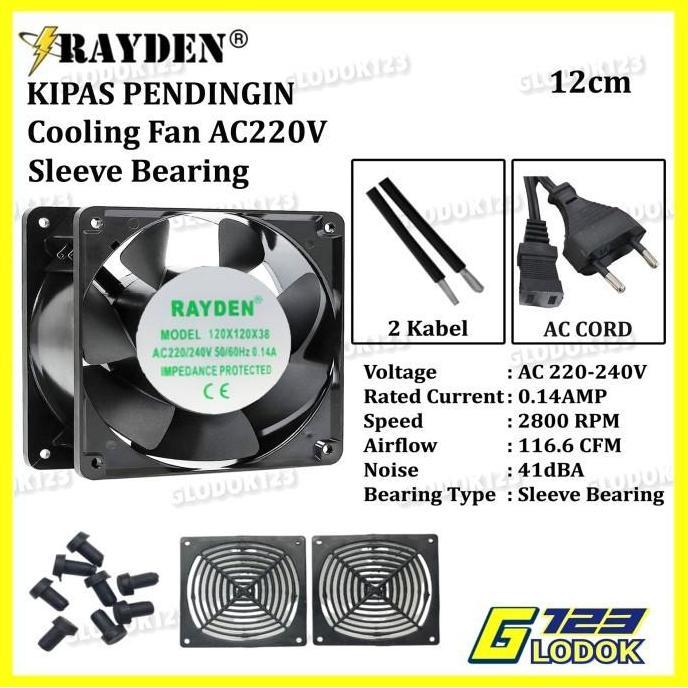 RAYDEN Mini Cooling Fan AC 220V Exhaust Kipas Pendingin 8 9 12 Cm