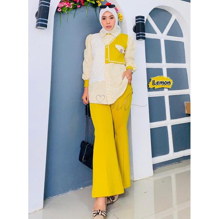 Nk Original Setelan Salur Muslim Wanita Dewasa Ibu Dan Anak Pasangan Ariskha Celana Scuba Polos Baju