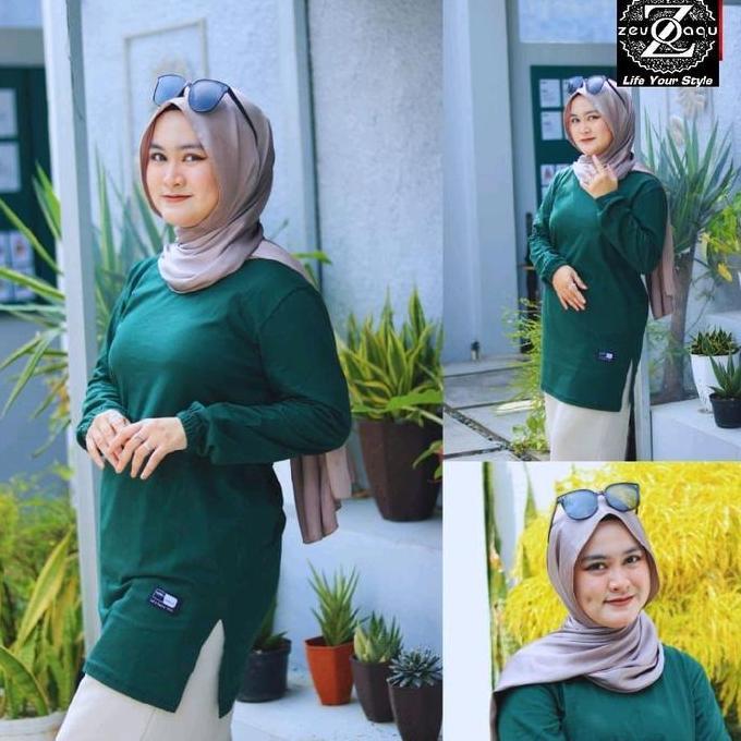 Bisa Kaos Tunik Wanita Polos Bisa Untuk Seragaman - Lengan Panjang Bahan Katun Combed 24S Basik Atas