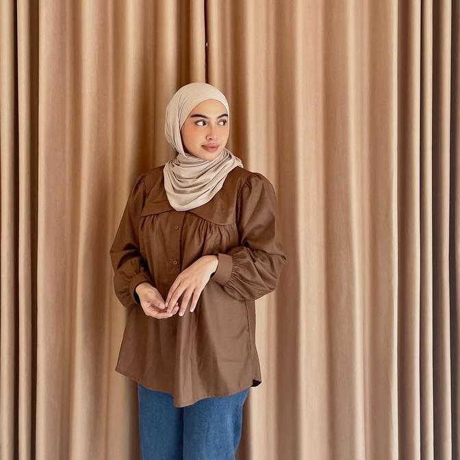By Lfaz Laudya Shirt | Kemeja Kerja - Kuliah Katun Premium Wanita Balon Kerah Baju Atasan Casual