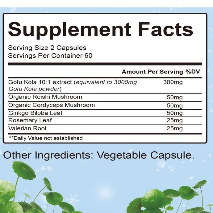 Airboy - Kapsul Ekstrak Centella Asiatica Organik Dengan Jamur Reishi, Cordyceps Sinensis, Rosemary,