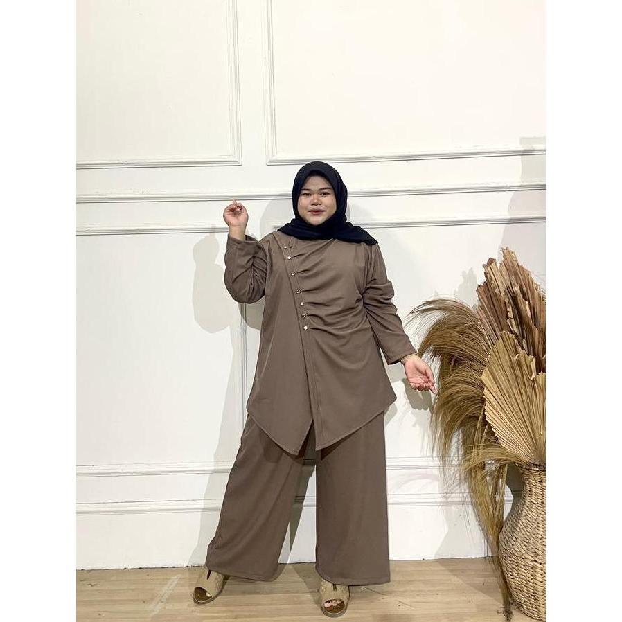 La| Naomi Set Big Size Jumbo Setelan Knit Wanita Ld 130-140Cm One Set Muslim Termurah Modis & Nyaman