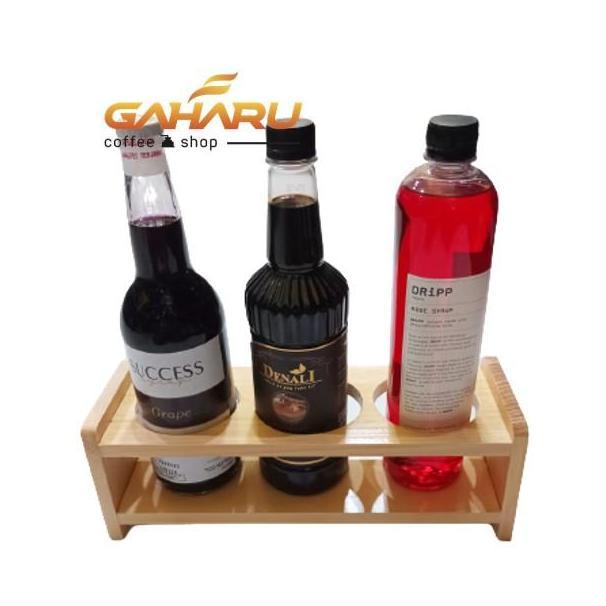 Cof3 Rak Kayu Lubang Bulat Display Botol Sirup Gula Utk Da & Meja Bar