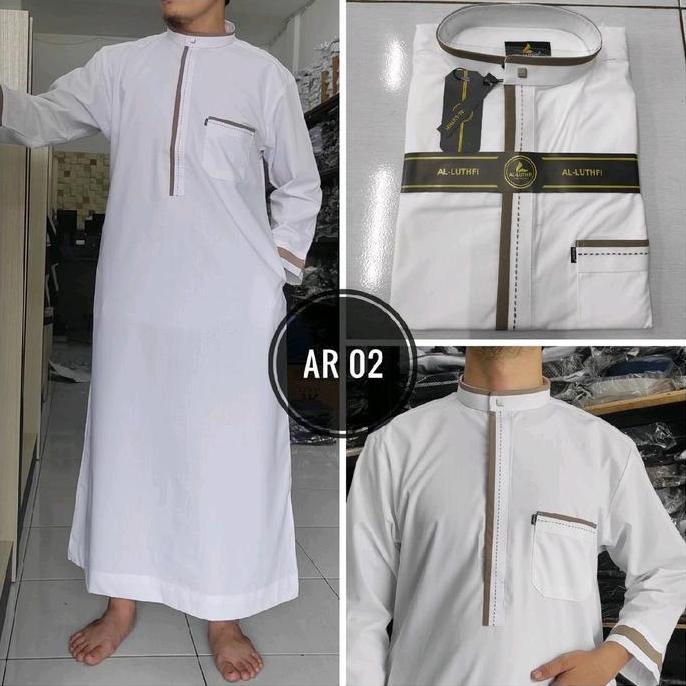 Jubah Putih al Lutfi model Haramain Katun Muslim Pria Gamis Terlaris