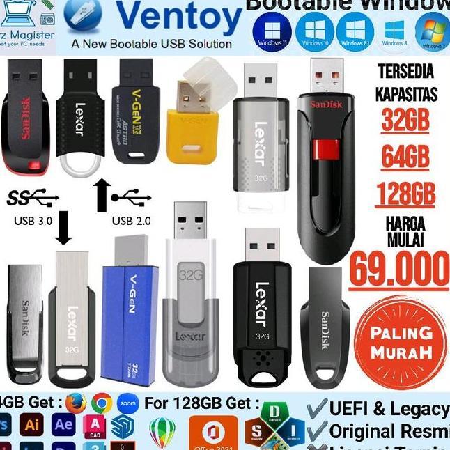Flashdisk Bootable Windows 10 11 8.0 8.1 7 Via Ventoy Garansi Resmi Flash Drive