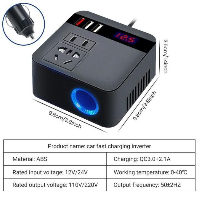 Car Power Konverter Fast Charging USB 3 Listrik Inverter 120W Mobil [terbaik]