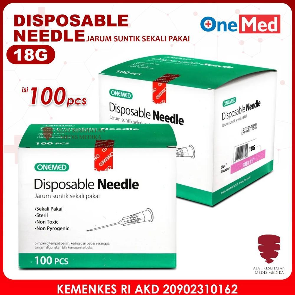 Disposable Needle 18G Onemed Jarum Suntik Kesehatan Medis 18 G x 1.5" Inch Sterile