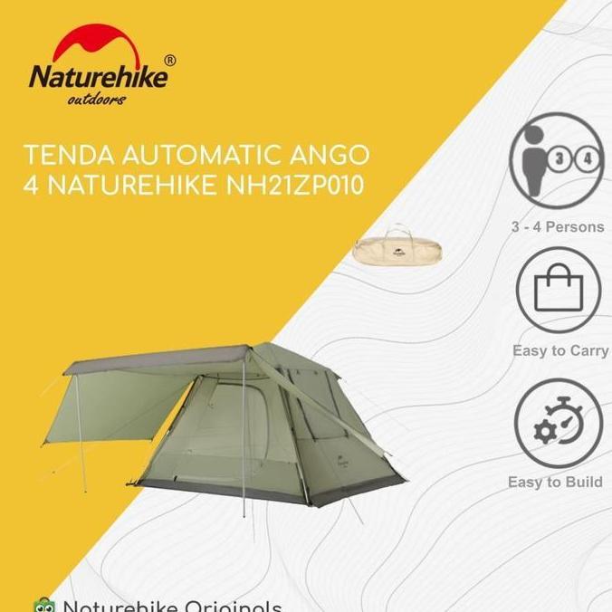 Tenda Automatic Ango 4 Orang Camping / Glamping Naturehike Nh21Zp010
