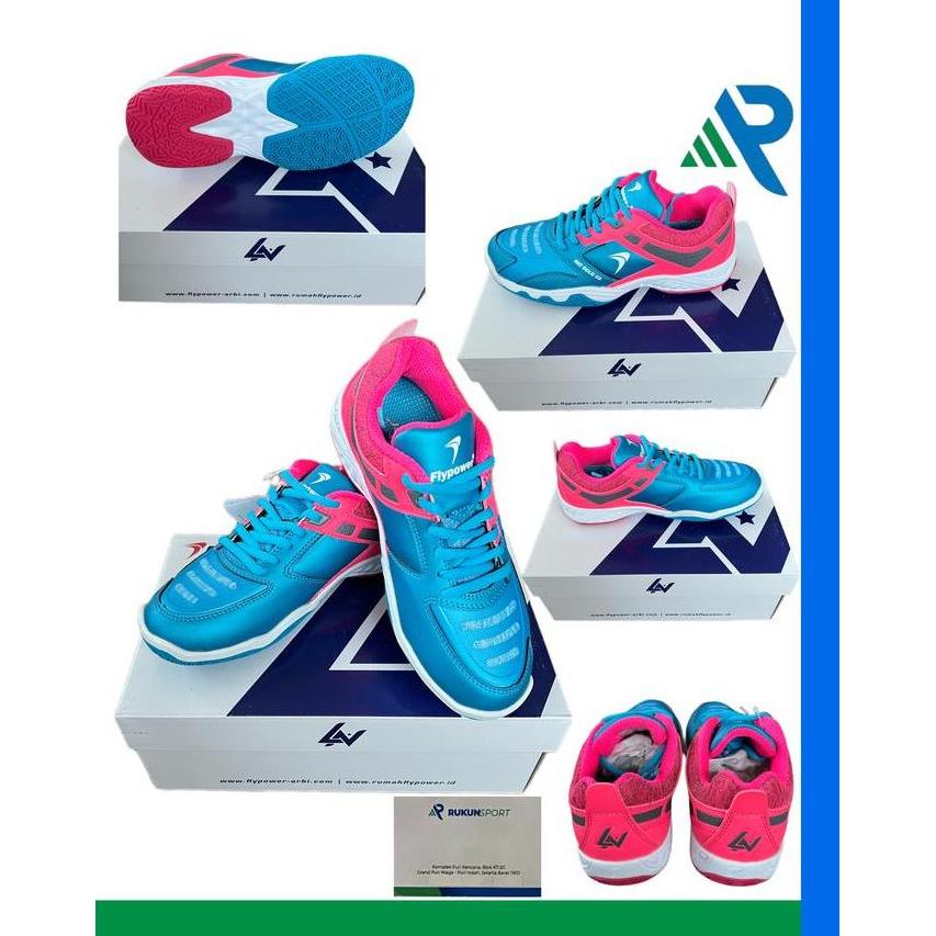 TERMURAH - Sepatu Badminton FLYPOWER RIO GOLD C2 (Sky Blue Pink)