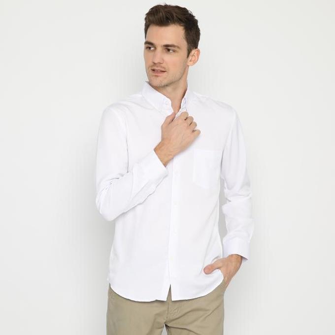 Platini Kemeja Pria Polos Lengan Panjang Putih Polinosic 66014 HM