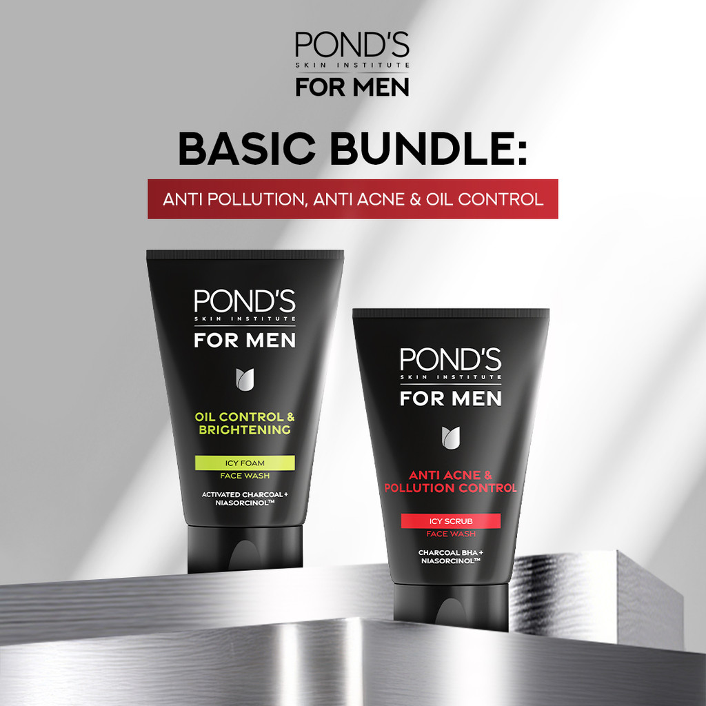 [BASIC BUNDLE] POND'S Men Oil Control & Brightening + Anti Acne & Pollution Control Face Wash 100gr