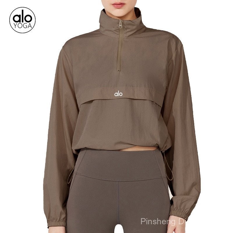 Alo 2026 New Windproof Yoga Blouse Thin Casual Sun-Proof Yoga Clothing Top Long SleeveflyogaLoose sp