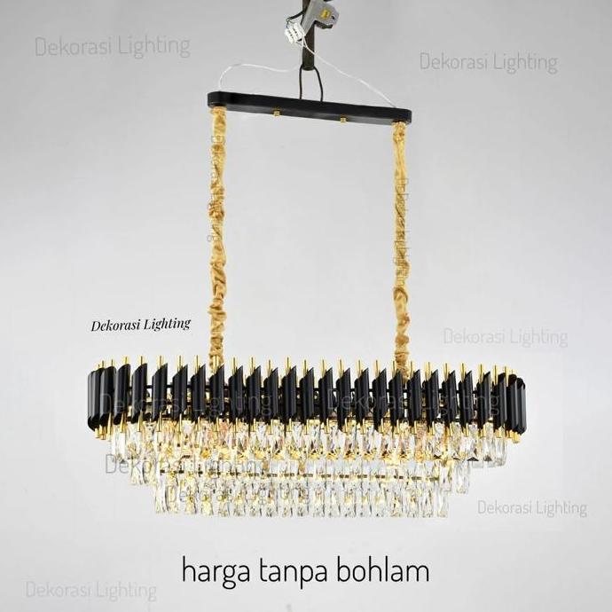 Ready  Lampu gantung kristal hitam gold 100cm panjang 15 lampu kristal 3susun