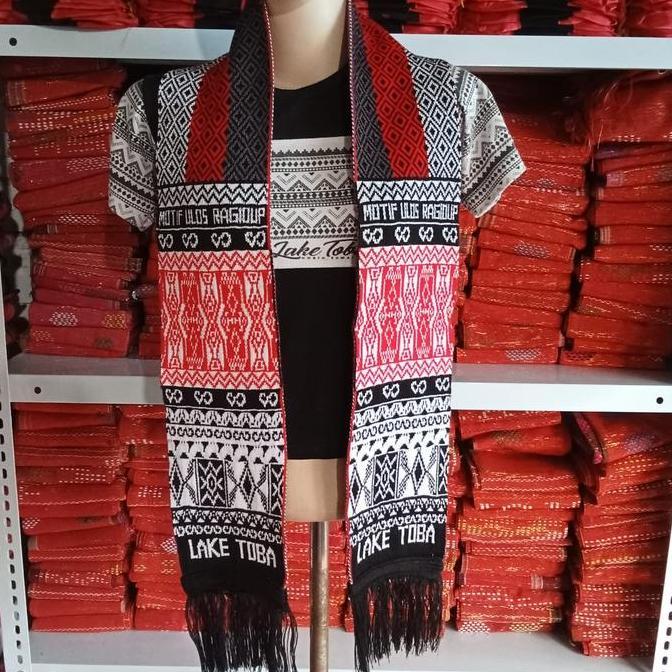 STOLA/SYAL - SELENDANG BAHAN RAJUT MOTIF ETNIK BATAK - souvenir batak murah