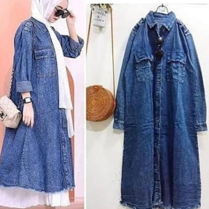 Kia Long Outer Jeans Wanita/Outer Panjang Wanita/Maxi Jeans Full Kanci