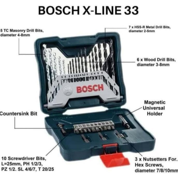 Bosch X-Line 33 Pcs Set Original Mata Bor Kayu Besi Beton Komplit - Available