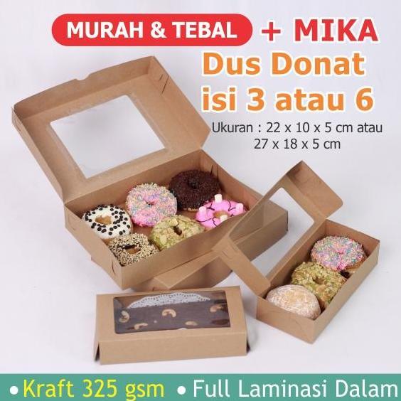 Dus Box Donat isi 3 Mika Jendela - Kraft Laminasi - Box Brownies Mika