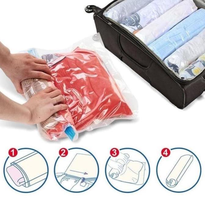 Plastik Vakum Bag Pakaian / Vacuum Bag Travel / Hand Roll Vacuum Bag