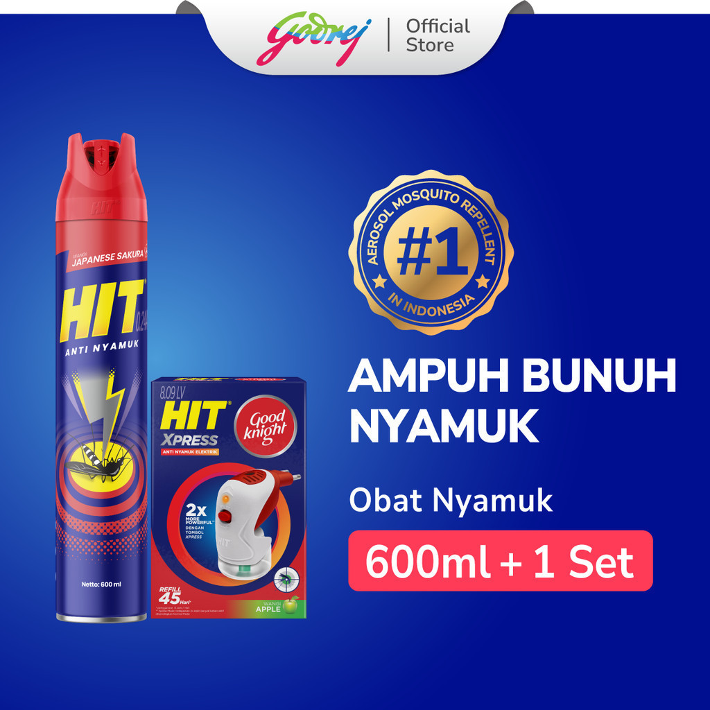 Hit Aerosol Japanese Sakura 600ml + Hit Good Knight Xpress Set - Obat Nyamuk Elektrik - Bunuh Nyamuk