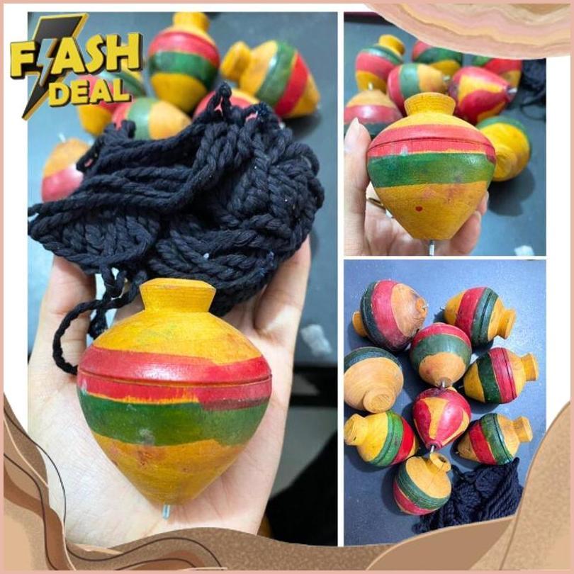 Terbaik Today Promo Murah Gasing Kayu / Kekehan Gasing Kayu / Gangsing Kayu Plus Tali Mainan Jadul /