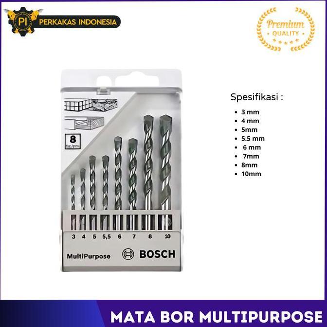 Mata Bor BOSCH ORIGINAL Multipurpose Set 8pcs Mata Pisau Bor Kayu Besi