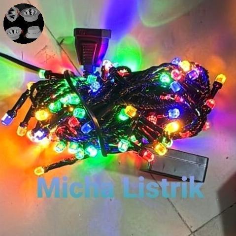 Lampu Natal Crystal 100LED Outdoor/ Lampu Natal Twinkel kabel hitam Kristal 10M Outdoor