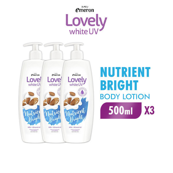 Emeron Lovely White Hand & Body Lotion UV Nutrient Bright 500 ml x3