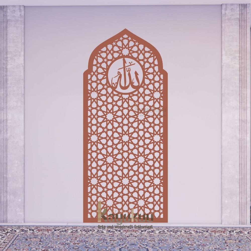 Kreasikayukuu Mihrab Mushola Kubah Allah Hiasan Dinding Mushola Estetik Cutting Plywood 3Mm