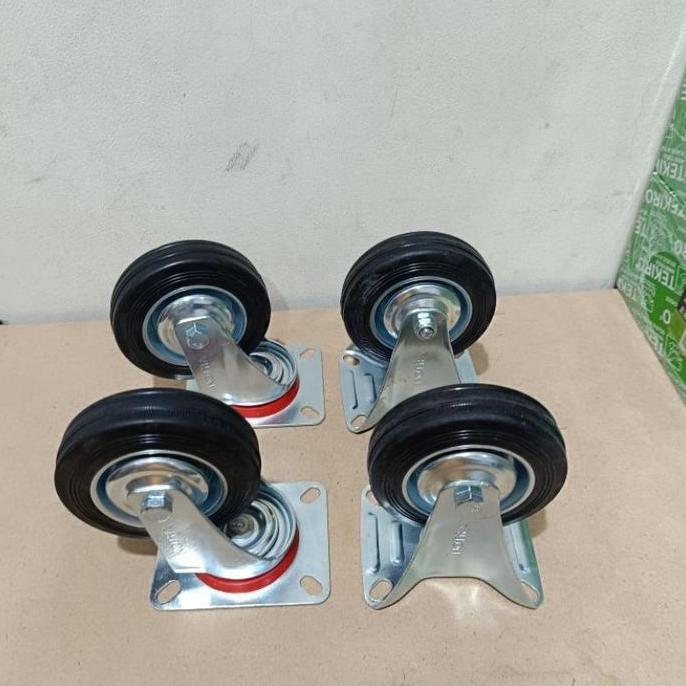 Limited, Roda Karet 4 Inch 1 Set Hidup & Mati Roda Gerobak 1Paket Putar + Mati