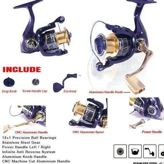 REEL DAIDO IGUANA SPIN 12 BEARING UKURAN 1000 SAMPAI 6000 POWER HANDLE