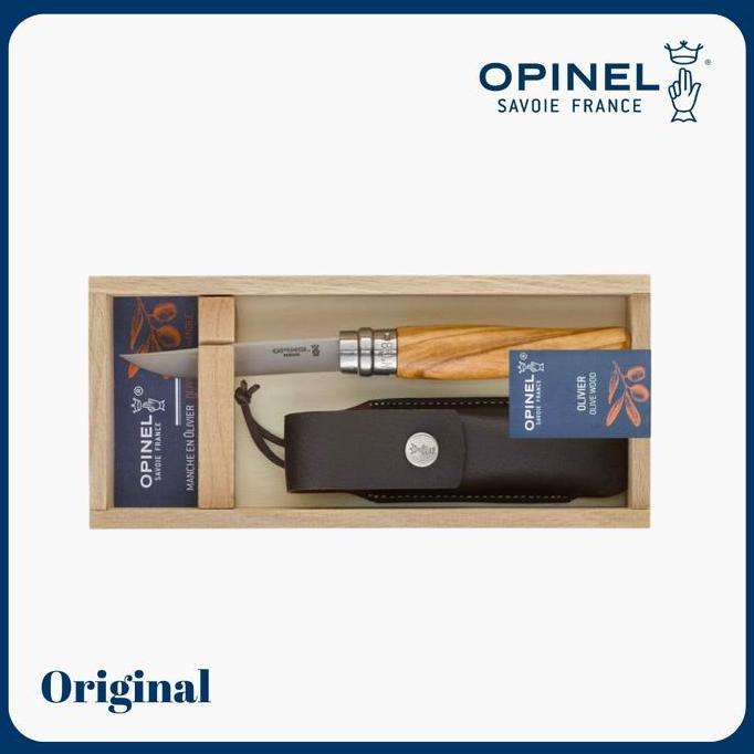 Opinel No. 08 Olive Wood With Sheath + Wooden Case For Gift