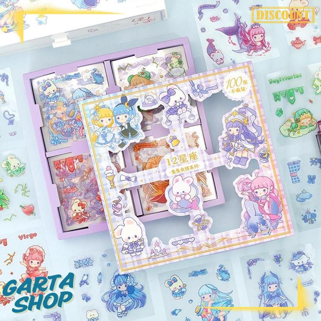 50% Off 100 Lembar Sticker Box Pvc Zodiac Sign Baru Viral Sticker Anak Lucu Cantik Grosir Rs02