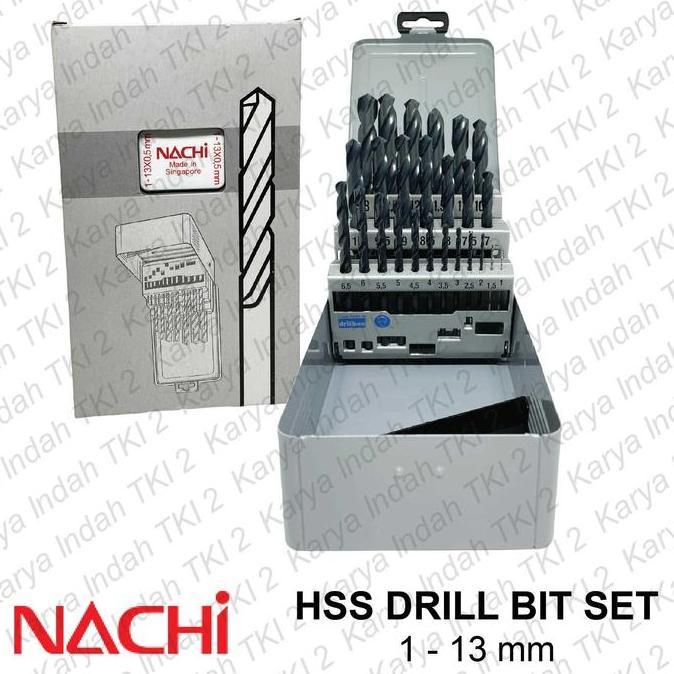 Mata Bor Besi Set 25 Pcs NACHI 1-13mm HSS Twist Drill Bit 1 mm - 13 mm