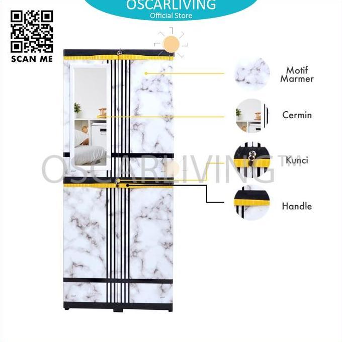 NEW - Sinbak lemari plastik + kaca motif marmer / lemari pakaian multifungsi