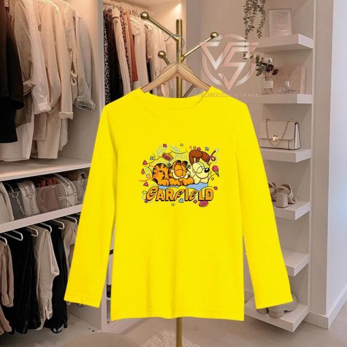 DV46 - kaos lengan panjang kaos katun lengan panjang premium Garfield