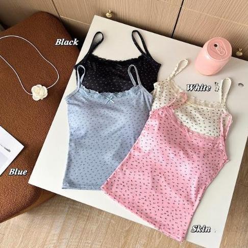 DF153 - [ KHAEFASHION ] - BR252 Tanktop Bra Wanita Motif Bunga Renda Atasan Tali Singlet Floral Lace