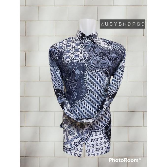 Kemeja Batik Pria Katun Premium Daun Kluwih Abu Silver