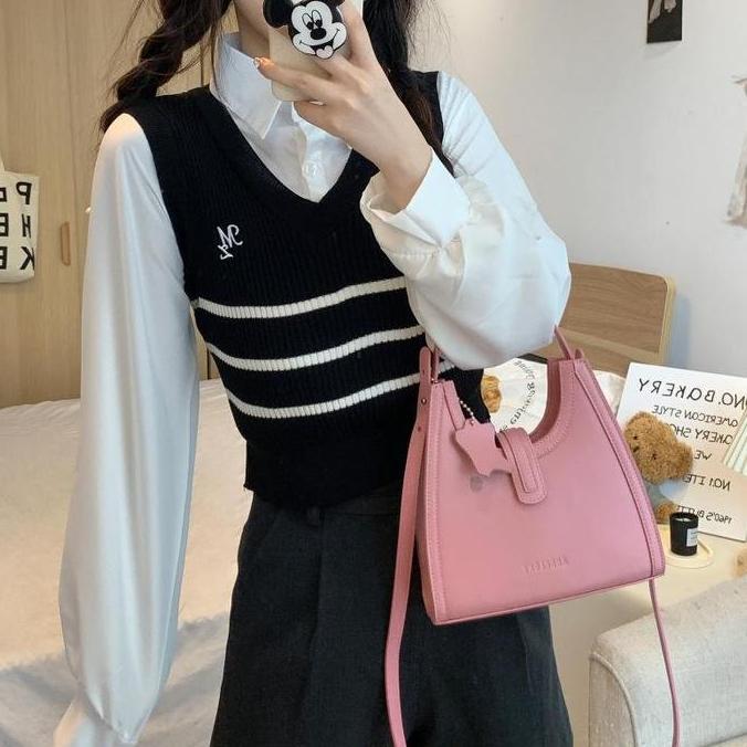 DB3 >> Atasan Wanita Crop Top V-Neck Kerah Polo | Baju Atasan Wanita Terbaru Rompi Knit Vest Polo | 