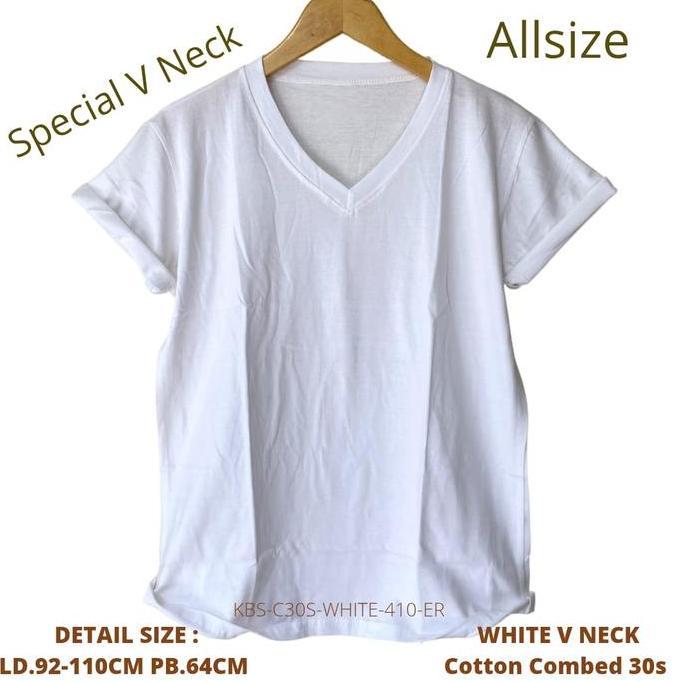 DI165 >> KAOS POLOS ALLSIZE V NECK / ROUND NECK Wanita Polos LD92-110CM COTTON COMBED 30S ADEM / Kao