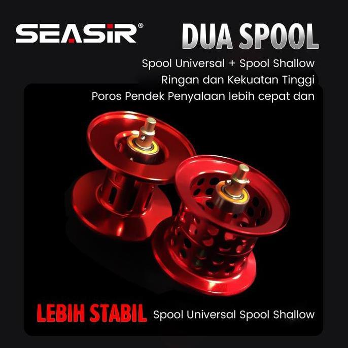 SEASIR MANSORY Reel Pancing Baitcasting, Kiri/Kanan 2 Kumparan + Gagang Pegangan Rangka Serat Karbon
