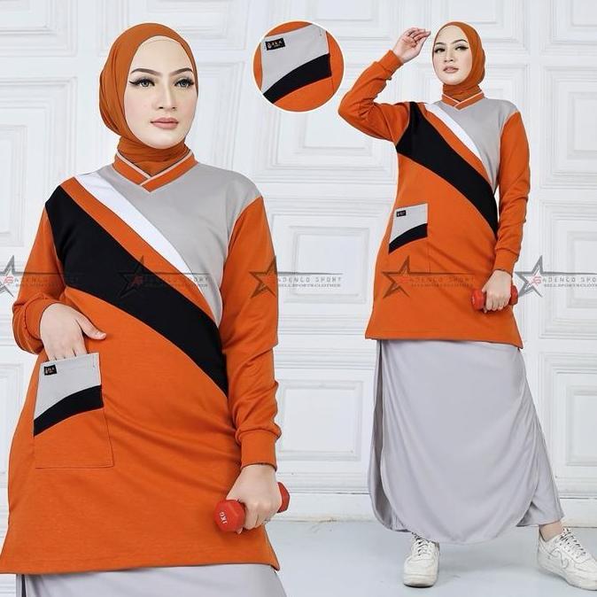 Kaos Olahraga Senam Tunik Muslimah Set Rok Celana (ROCELA) / Setelan Baju Olahraga Wanita Sport Panj