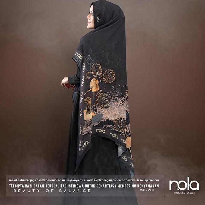NOLA-Khimar Syar`i Jumbo Printing Premium Vol 24 Hijab Muslim 2 Layer Payet Kerudung Instan Ceruty D