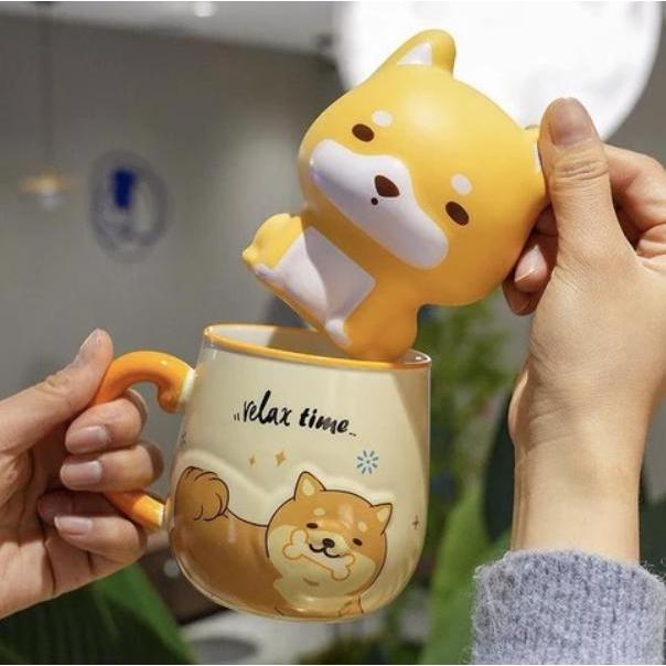 Mug Keramik Shiba Inu With Boneka Squishy Shiba Inu| Koleksi Shiba Inu