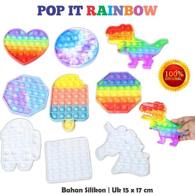 Mainan Pop It Murah : Sugus Rainbow Segi 8 Bulat Kotak Ice Cream Dinosaurus Dan Unicorn / PB EDUKASI