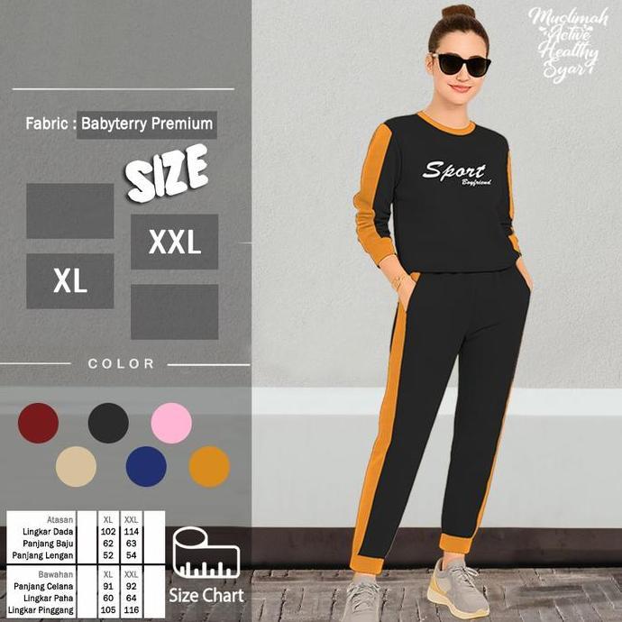 SPORT BF SET - Setelan Kaos Celana Training Olahraga Wanita Jumbo Big Size XL XXL dengan Logo Bordir