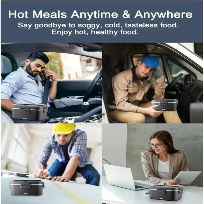 Portable Electric Heated Lunch Box 75W Stainless Steel Detachable 1.8L Lunch Box for Car Truck Offic