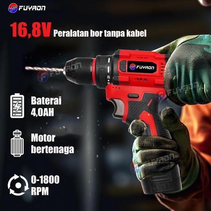 FUYAON Bor Listrik Motor Tanpa Sikat 2-in-1 16.8V dengan Kecepatan Variabel Tinggi dan Daya Tahan Su